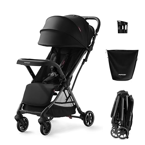 Mompush Lithe V2 Lightweight Travel Stroller, Compact Foldable Baby Stroller with Travel Bag, One-Hand Fold Stroller, Snack Tray, Mechanical Recline Seat, Airplane-Ready, UPF 50+ Canopy & Rain Cover